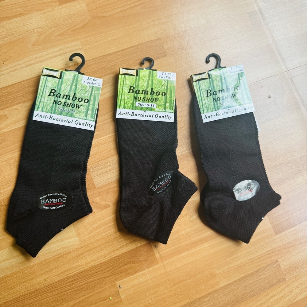 Bamboo no show ankle sock bundle unisex black 9-11 nwt